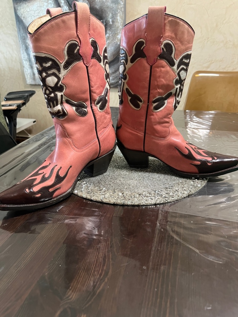 RARE CORRAL Ghost Rider Skull /Flames PINK Western Cowboy/girl boots - Picture 5 of 15